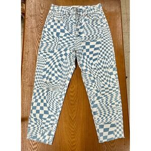 Tinseltown Blue Warped Checkerboard Print High Rise Straight Leg Jeans Size 13